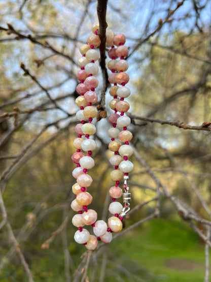Hand-Knotted Glass Bead Necklace, Sterling Silver Magnetic Clasp