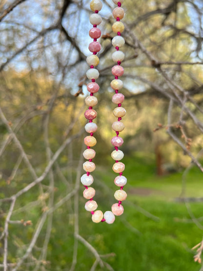 Hand-Knotted Glass Bead Necklace, Sterling Silver Magnetic Clasp