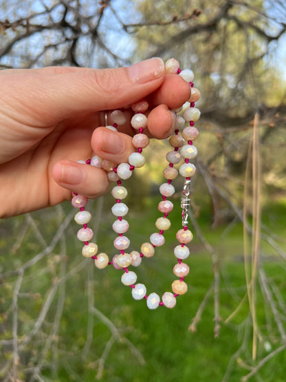 Hand-Knotted Glass Bead Necklace, Sterling Silver Magnetic Clasp