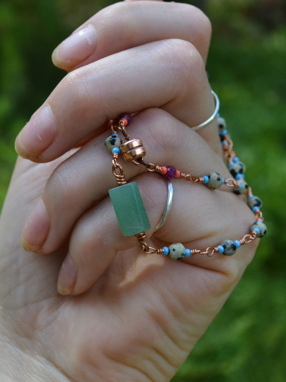 Aventurine & Dalmatian Jasper Copper Necklace