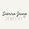 A minimalist logo for 'Sierra June Jewelry' featuring the brand name in dark green script and thin black uppercase letters, set against a solid off-white background.