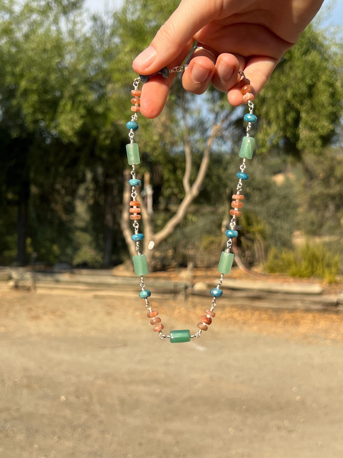 Gemstone & Sterling Silver Necklace, Handcrafted Boho Chunky Choker, Magnetic Clasp Closure