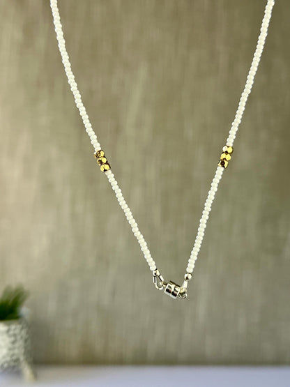 Boho Seed Bead Choker Necklace, Sterling Silver Magnetic Closure, Minimalist Boho Style