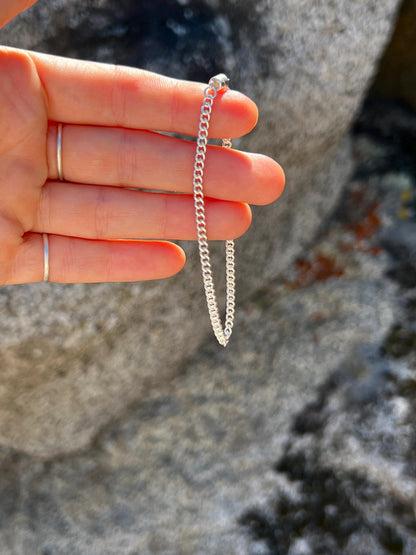 Sterling Silver Curb Link Bracelet Magnetic Clasp 3.15mm Chain Unisex Minimalist Jewelry