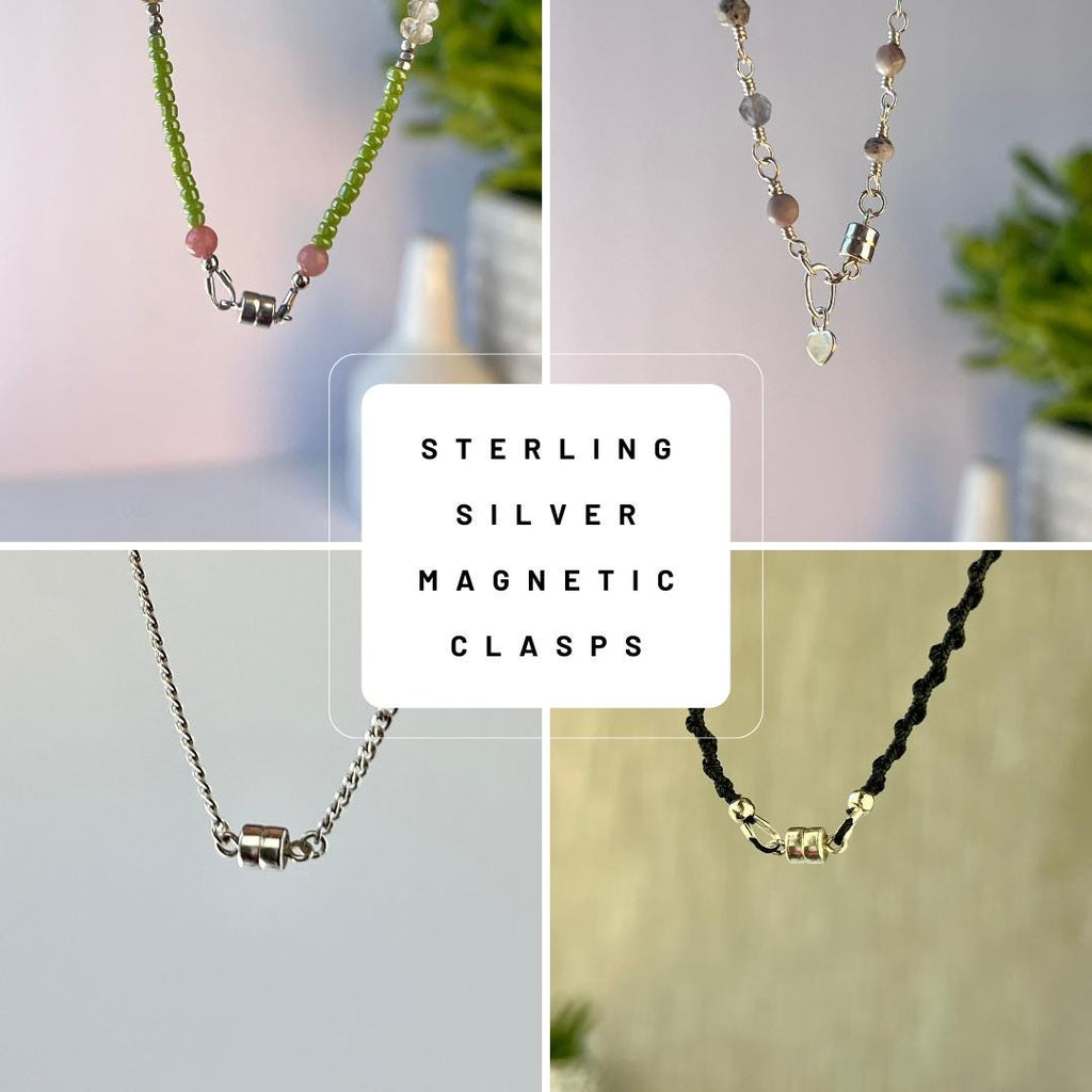 Beaded Sterling Silver Charm Bracelet, Handcrafted Handmade Jewelry, Magnetic Clasp