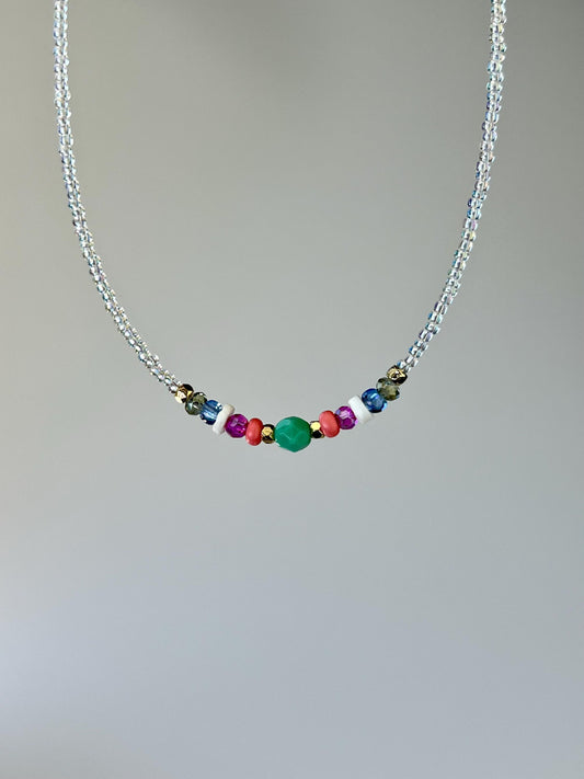 Dainty Colorful Beaded Necklace Sterling Silver Magnetic Clasp Closure