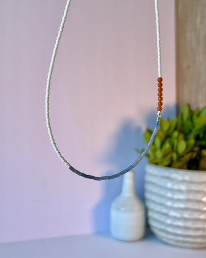 Delicate Gemstone and Seed Bead Choker Sterling Silver Magnetic Closure Necklace Minimalist Boho Style
