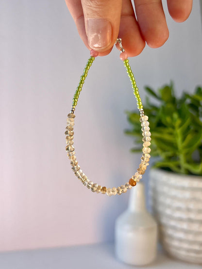 Funky Citrine Gemstone Bracelet, Sterling Silver Magnetic Closure, Minimalist Boho Style