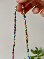 Beaded Choker Necklace, Lavender Heart Charm, Sterling Silver Magnetic Clasp
