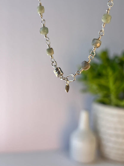 Gemstone & Sterling Silver Handcrafted Necklace, Magnetic Clasp Closure, Minimalist Boho Style Vibes