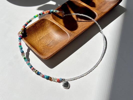 Handcrafted Boho Beaded Sterling Silver Heart Charm Necklace with magnetic Clasp "Megan"