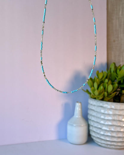 Delicate Gemstone and Seed Bead Choker Sterling Silver Magnetic Closure Necklace Minimalist Boho Style