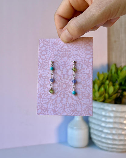 Mixed Gemstone Sterling Silver Earring Set Colorful Minimalist Boho Style