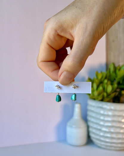 Sterling Silver Turquoise Bead Necklace & Earrings Set: Boho Minimalist Jewelry