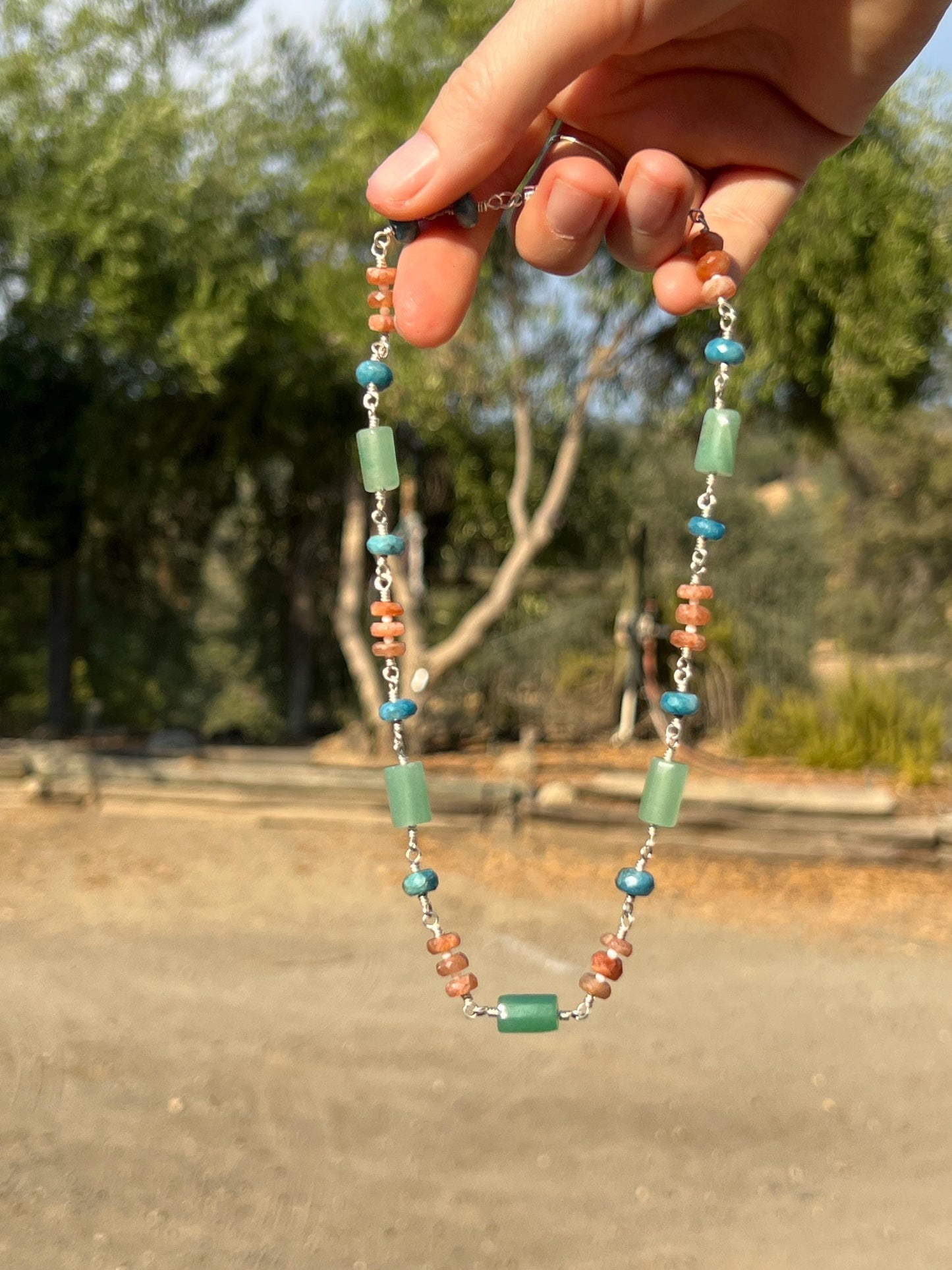 Gemstone & Sterling Silver Necklace, Handcrafted Boho Chunky Choker, Magnetic Clasp Closure