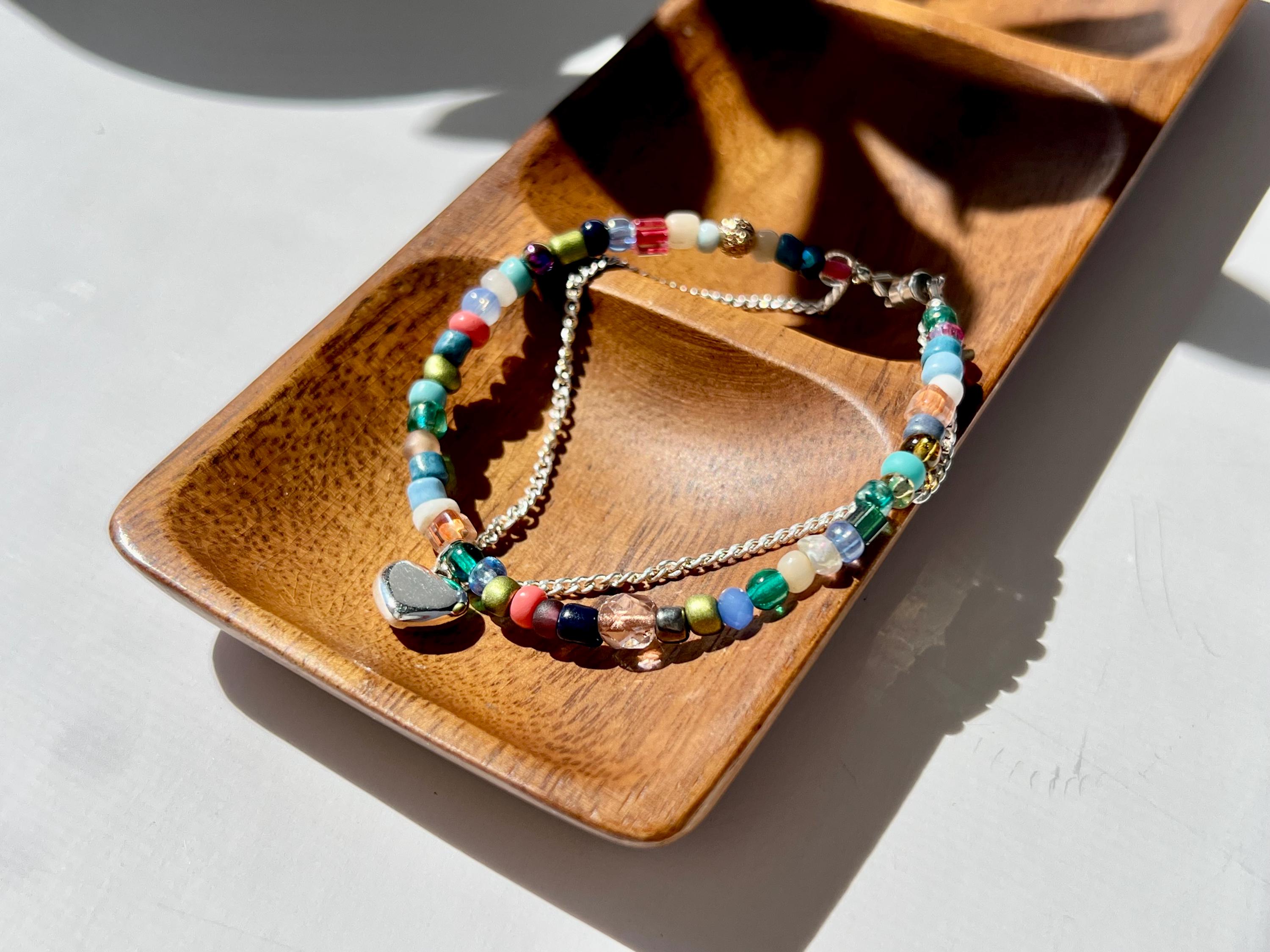 Beaded Sterling Silver Charm Bracelet, Handcrafted Handmade Jewelry, Magnetic Clasp
