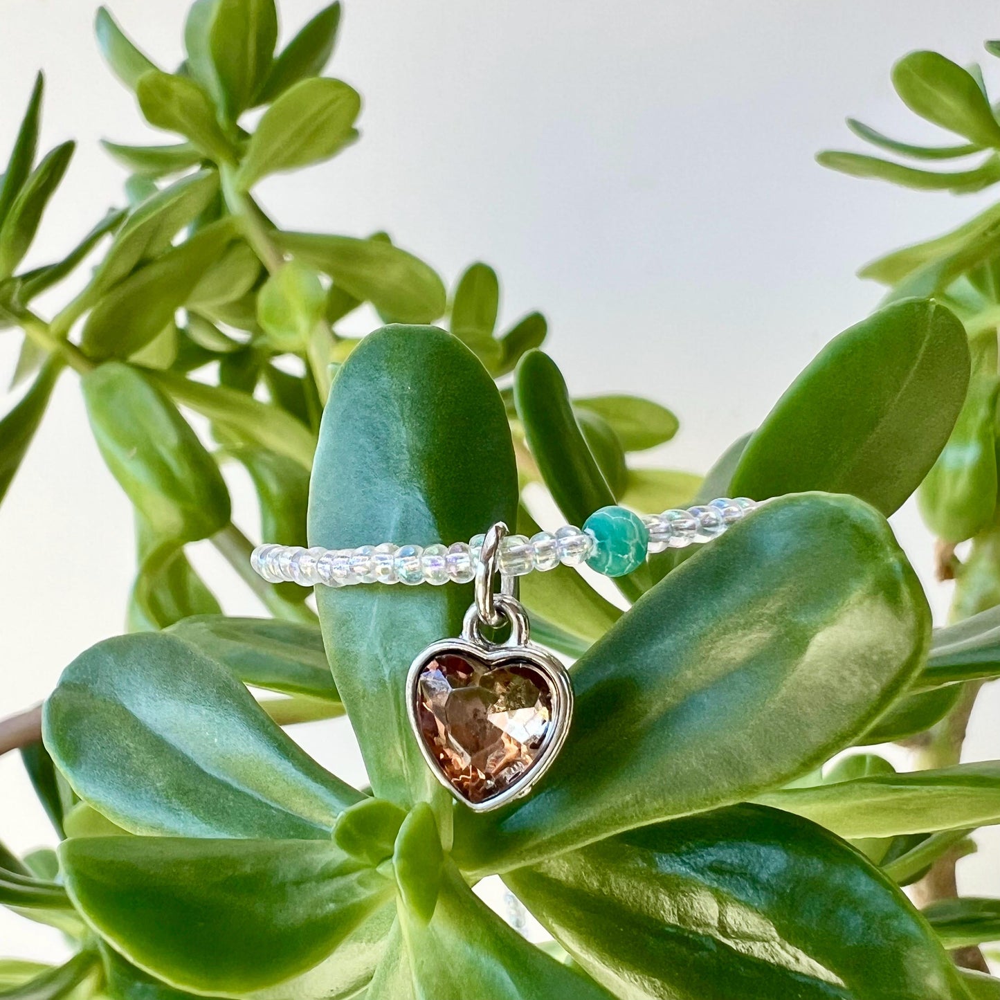 Seed Bead Heart Charm Necklace: Sterling Silver Magnetic Clasp, Boho Jewelry