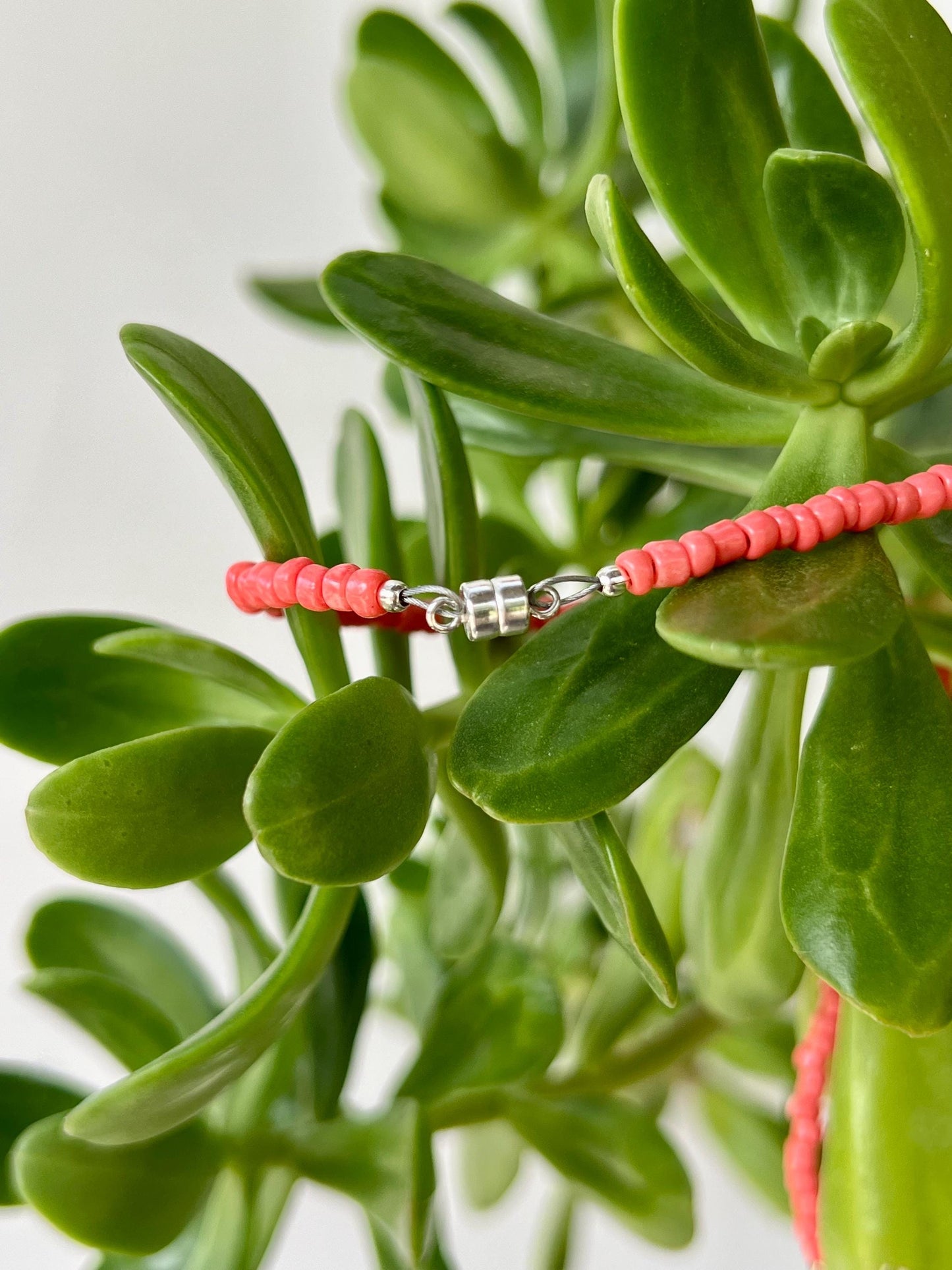 Delicate Seed Bead Choker Necklace, Sterling Silver Magnetic Closure, Minimalist Boho Style