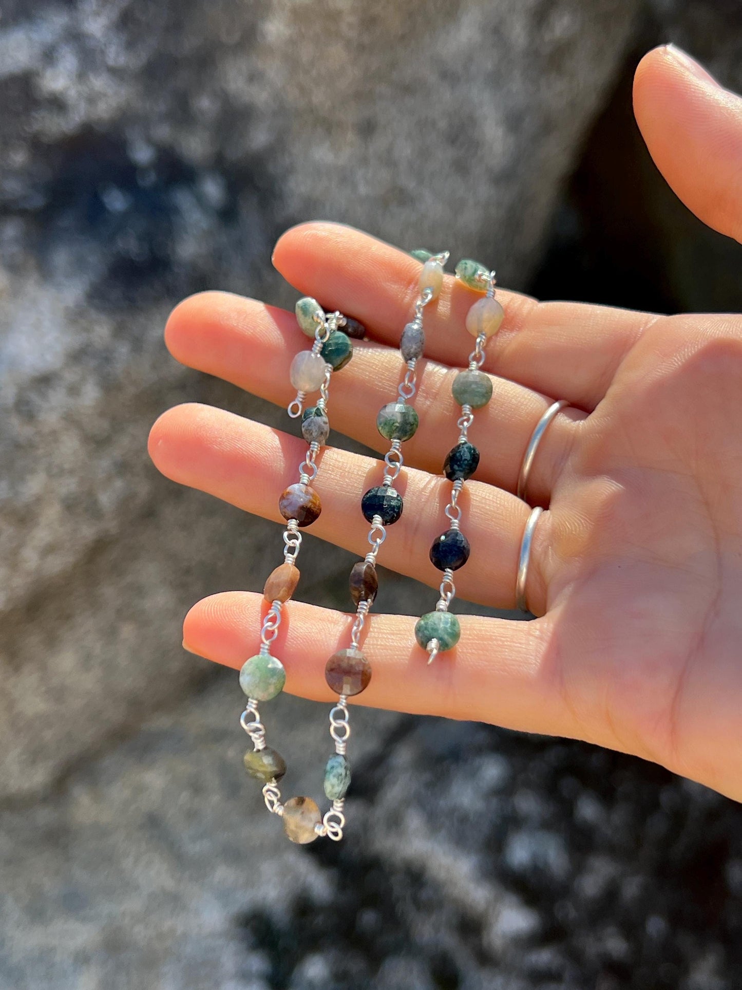 Jasper Gemstone Necklace, Sterling Silver Magnetic Closure, Minimalist Boho Style