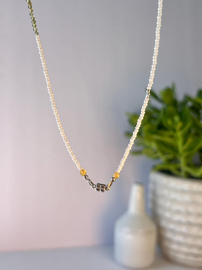 Delicate Gemstone Necklace, Seed Bead Choker, Sterling Silver Magnetic Closure, Minimalist Boho Style Jewelry