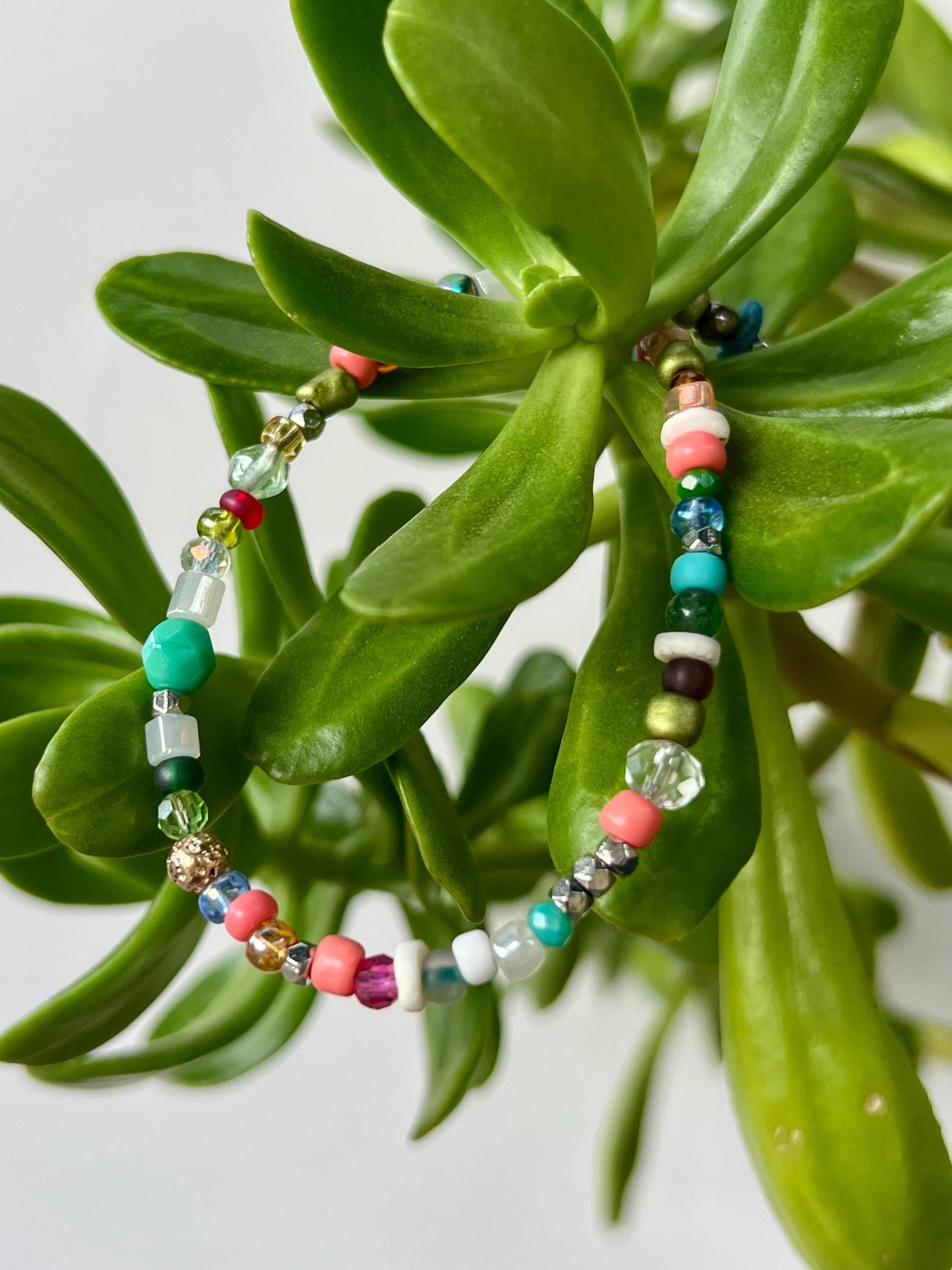 Boho Multi Color Beaded Necklace Sterling Silver Magnetic Clasp Eclectic Minimalist Design