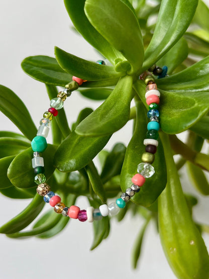 Boho Multi Color Beaded Necklace Sterling Silver Magnetic Clasp Eclectic Minimalist Design