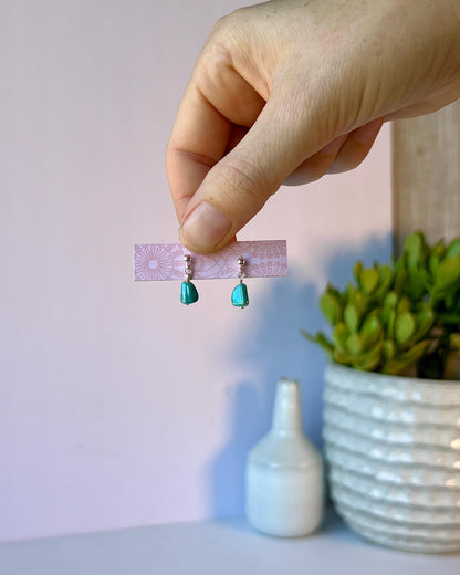 Sterling Silver Turquoise Bead Necklace & Earrings Set: Boho Minimalist Jewelry