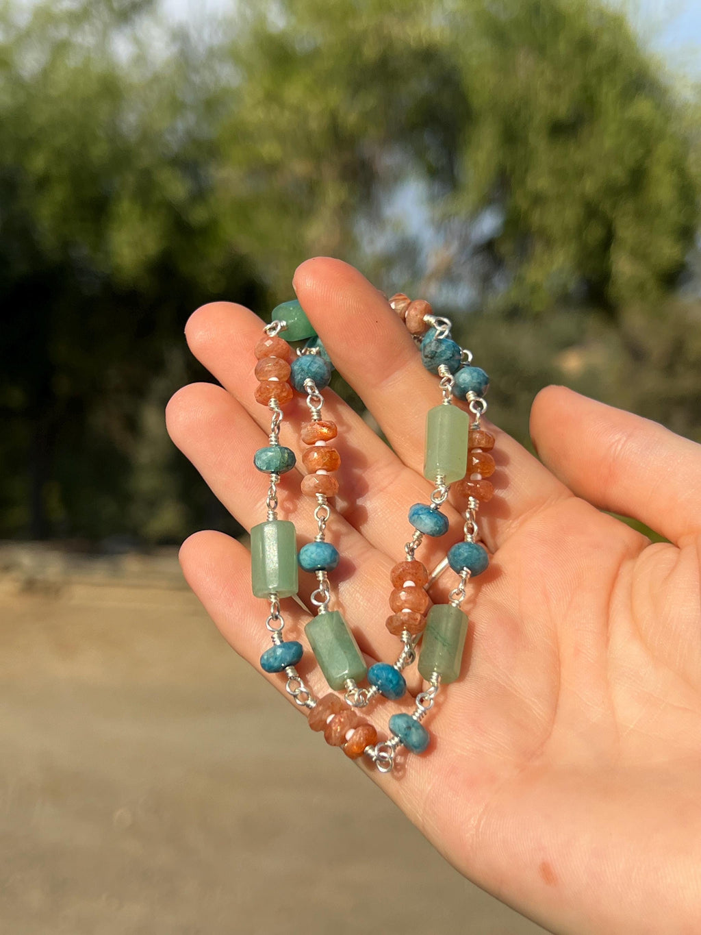 Mixed Gemstone & Sterling Silver Necklace