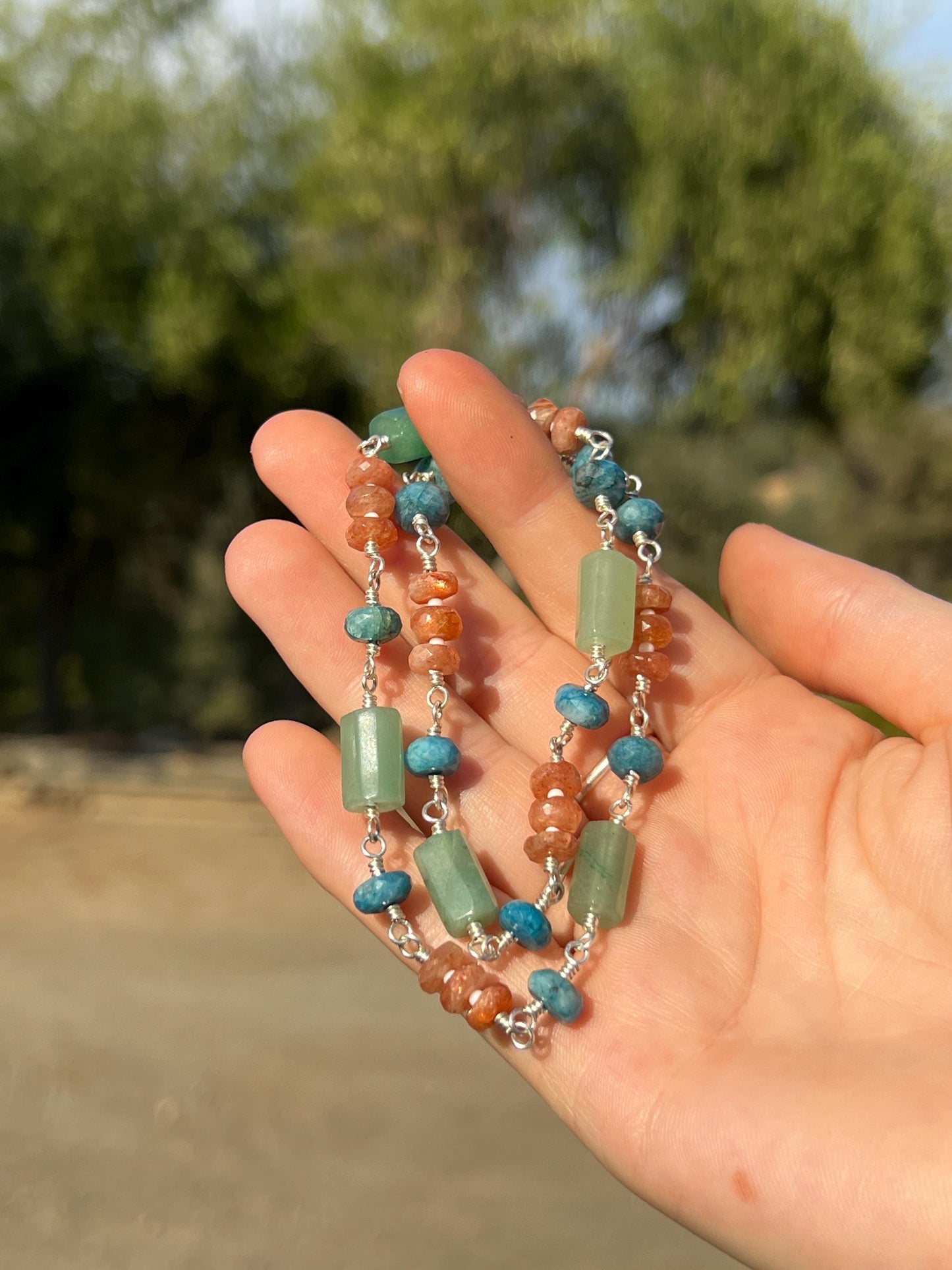 Gemstone & Sterling Silver Necklace, Handcrafted Boho Chunky Choker, Magnetic Clasp Closure