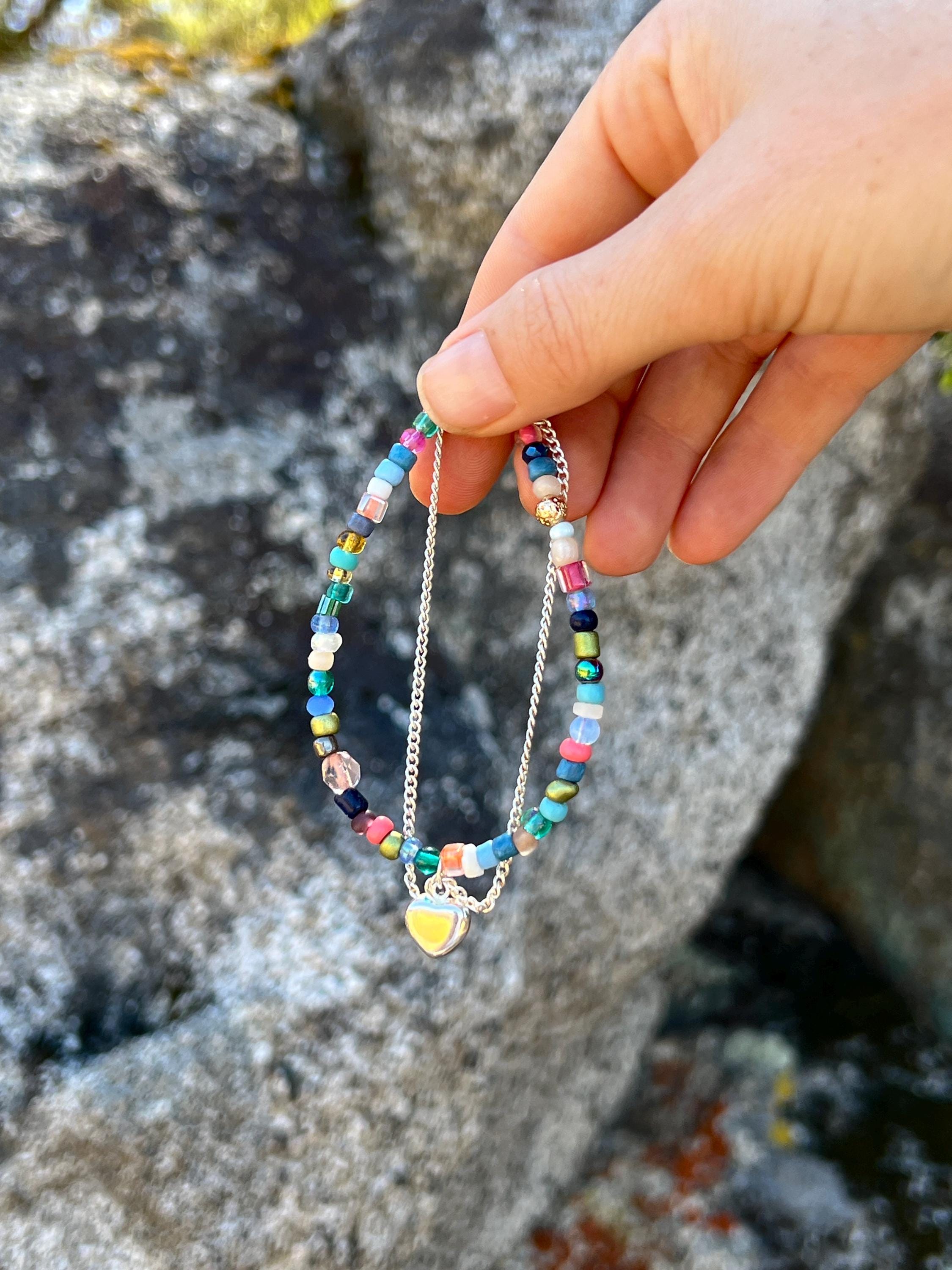 Beaded Sterling Silver Charm Bracelet, Handcrafted Handmade Jewelry, Magnetic Clasp