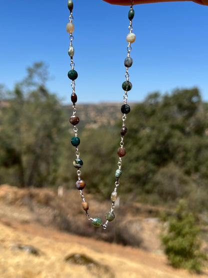 Jasper Gemstone Necklace, Sterling Silver Magnetic Closure, Minimalist Boho Style