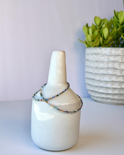 Dainty Tourmaline & Aquamarine Gemstone Necklace, Sterling Silver Magnetic Closure Clasp, Handcrafted Fine jewelry Gift