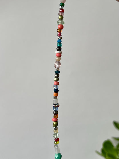 Boho Multi Color Beaded Necklace Sterling Silver Magnetic Clasp Eclectic Minimalist Design
