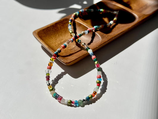 Bohemian Beaded Necklace, Sterling Silver Magnetic Closure Clasp, Handcrafted Fine jewelry Gift