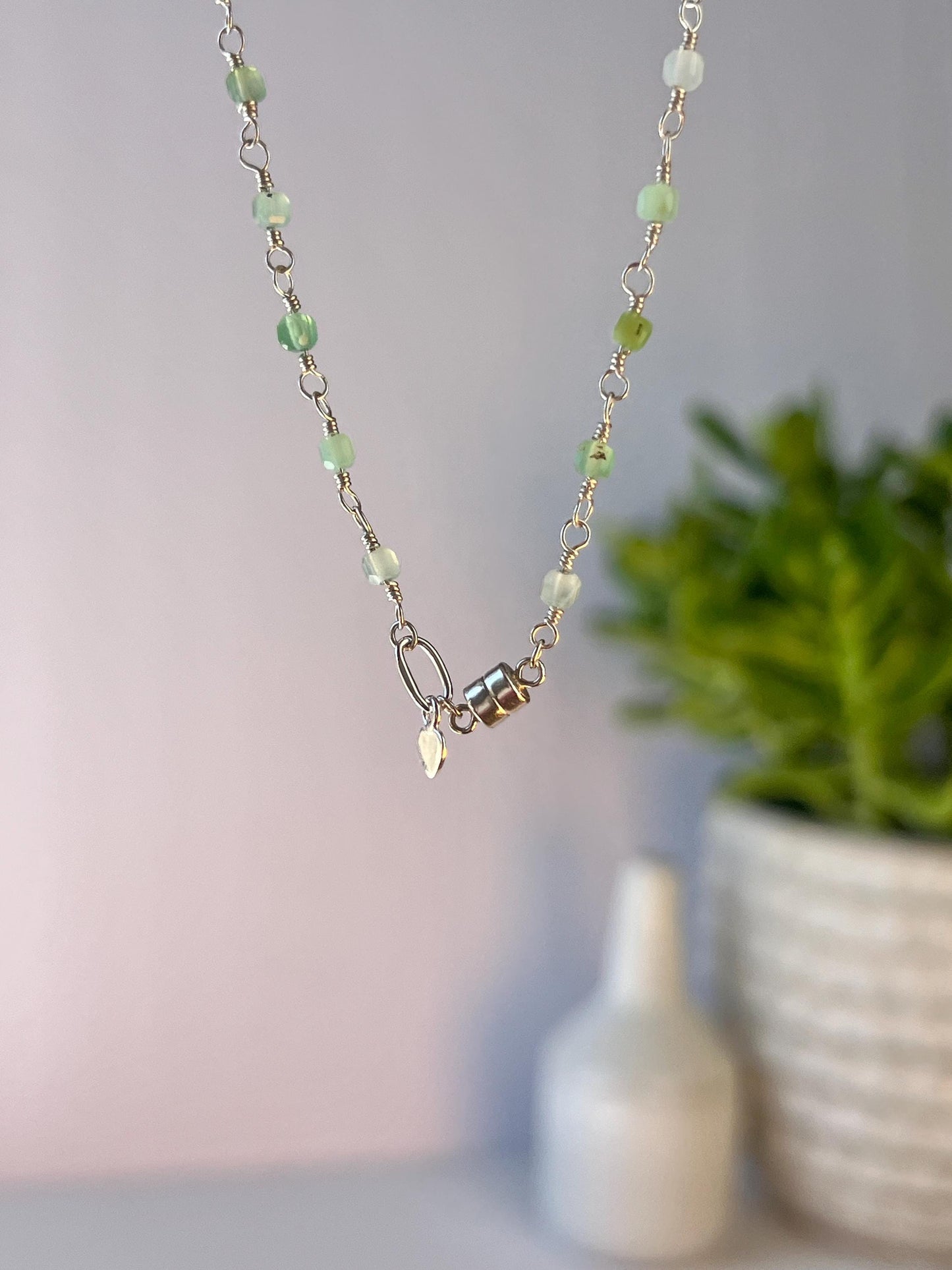 Chrysoprase & Sterling Silver Necklace: Boho Gemstone, Magnetic Clasp