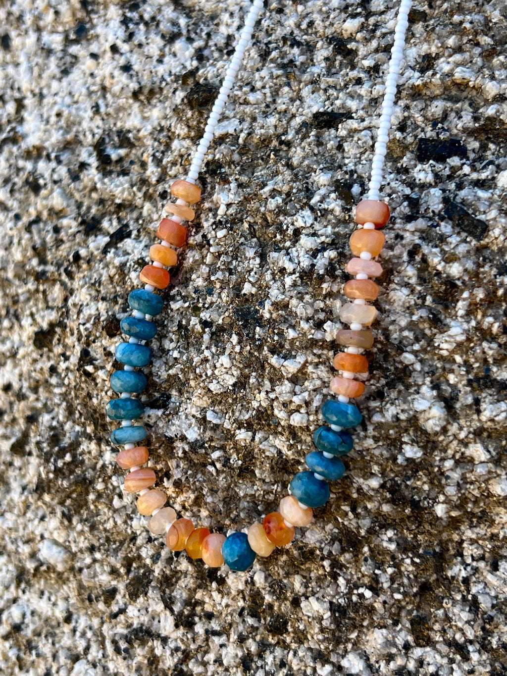 Carnelian & Apatite Gemstone Necklace, Sterling Silver Magnetic Closure, Bold Boho Eclectic Style