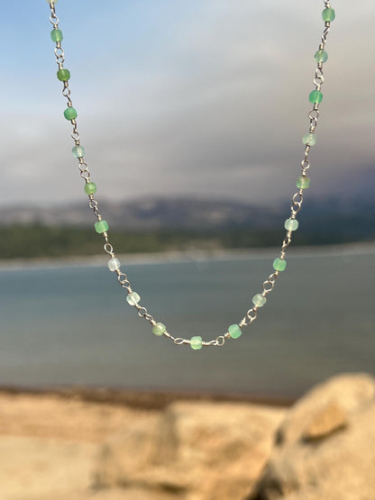 Chrysoprase & Sterling Silver Necklace: Boho Gemstone, Magnetic Clasp