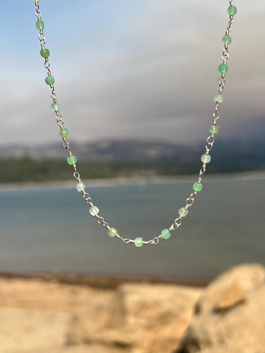 Chrysoprase & Sterling Silver Necklace: Boho Gemstone, Magnetic Clasp