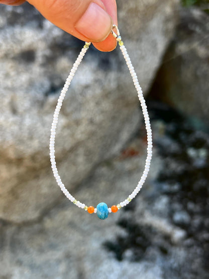Seed Bead & Gemstone Bracelet, Sterling Silver Magnetic Clasp, Minimalist Boho Style