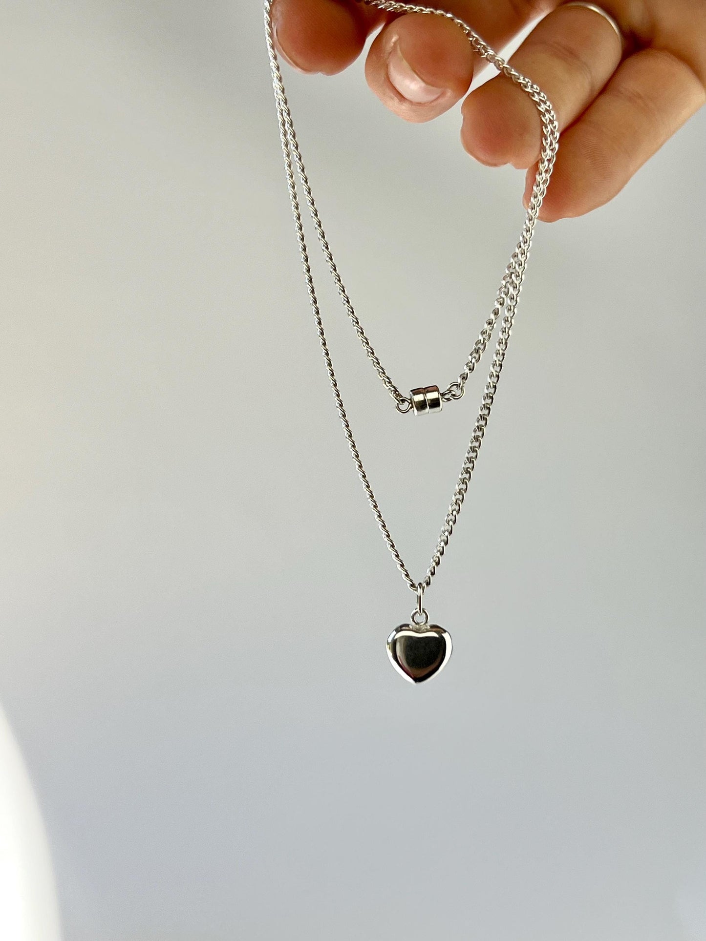 Sterling Silver Heart Pendant Necklace 1.9mm Chain Magnet Clasp Closure Minimalist Everyday Jewelry
