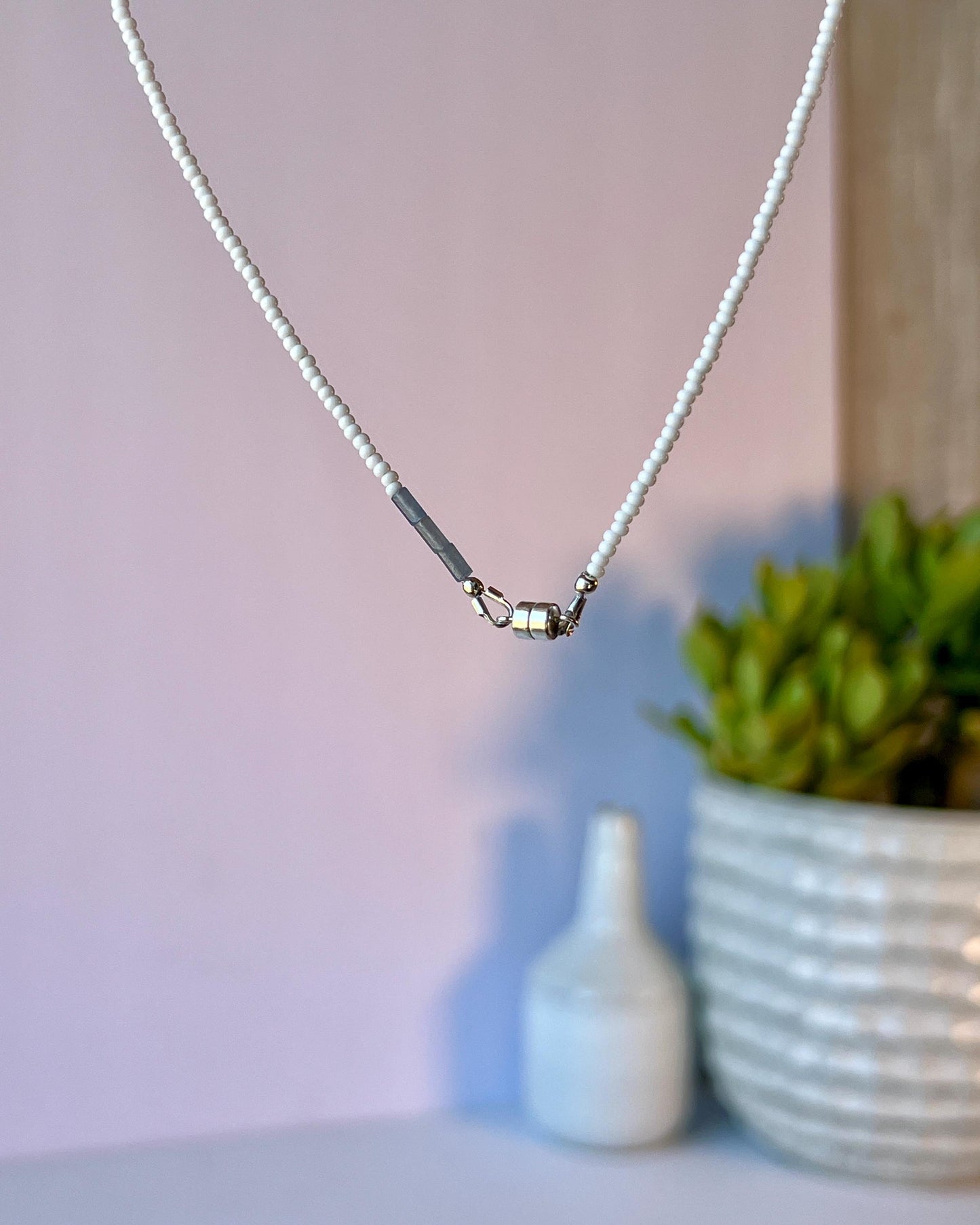 Delicate Gemstone and Seed Bead Choker Sterling Silver Magnetic Closure Necklace Minimalist Boho Style