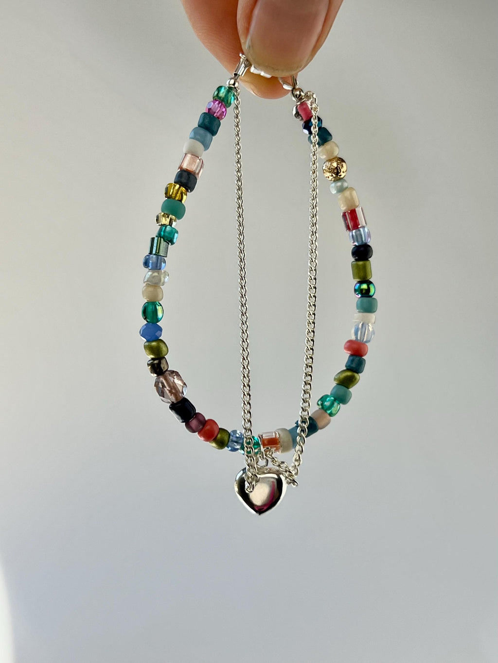 Beaded Sterling Silver Charm Bracelet, Handcrafted Handmade Jewelry, Magnetic Clasp