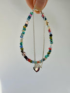 Beaded Sterling Silver Charm Bracelet, Handcrafted Handmade Jewelry, Magnetic Clasp