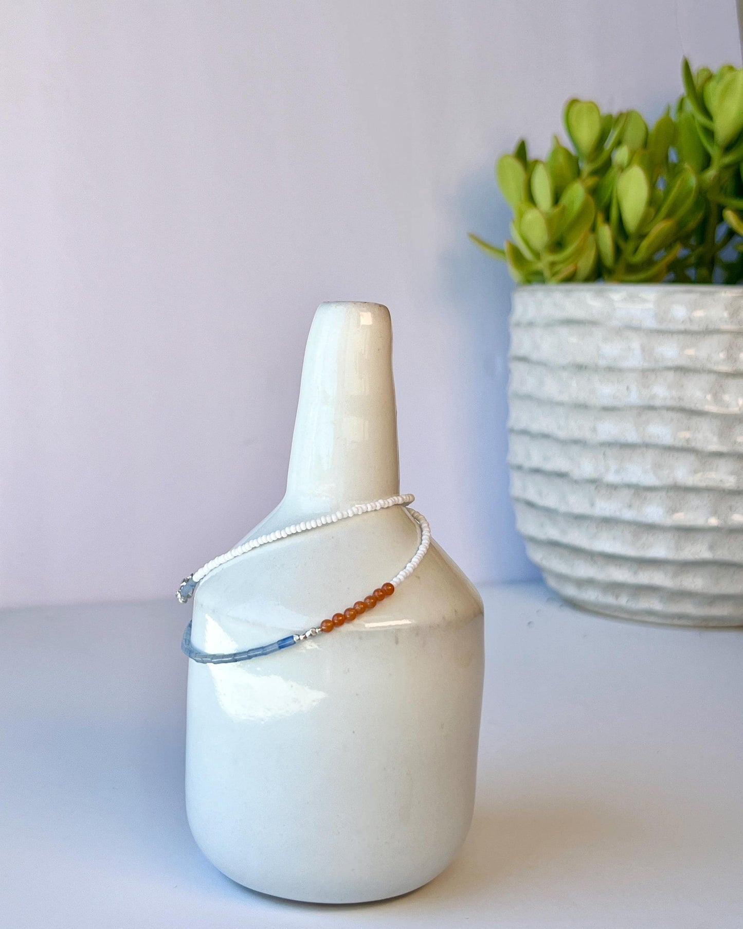 Delicate Gemstone and Seed Bead Choker Sterling Silver Magnetic Closure Necklace Minimalist Boho Style