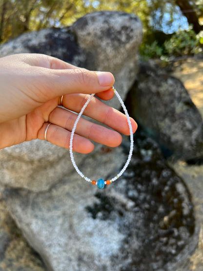 Seed Bead & Gemstone Bracelet, Sterling Silver Magnetic Clasp, Minimalist Boho Style