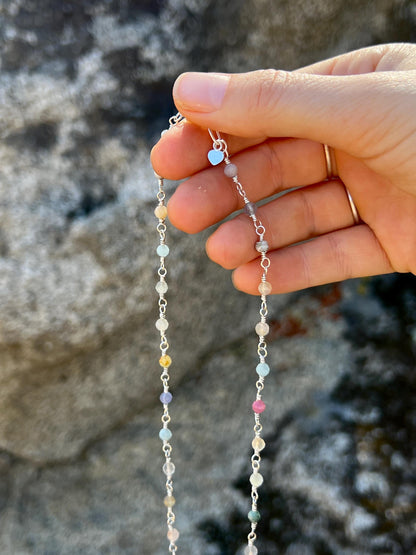 Gemstone & Sterling Silver Link Necklace: Rose Quartz, Jade, Apatite
