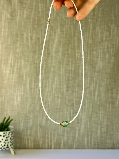 Boho Seed Bead Choker Necklace, Sterling Silver Magnetic Closure, Minimalist Boho Style