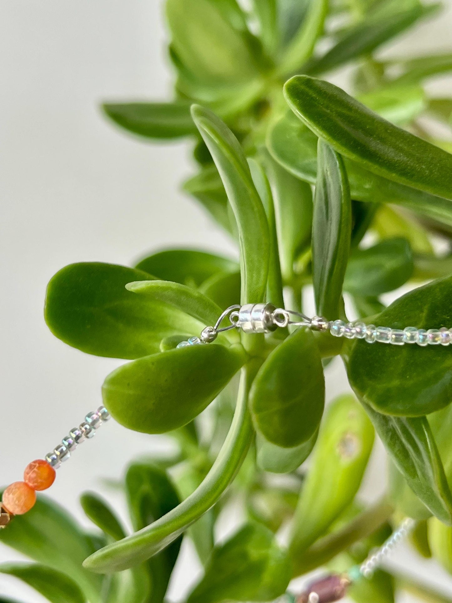 Delicate Seed Bead Choker Sterling Silver Magnetic Closure Necklace Minimalist Boho Style