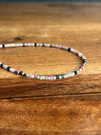 Dainty Tourmaline & Seed Bead Gemstone Necklace, Sterling Silver Magnetic Closure Clasp, Handcrafted Fine Jewelry Gift