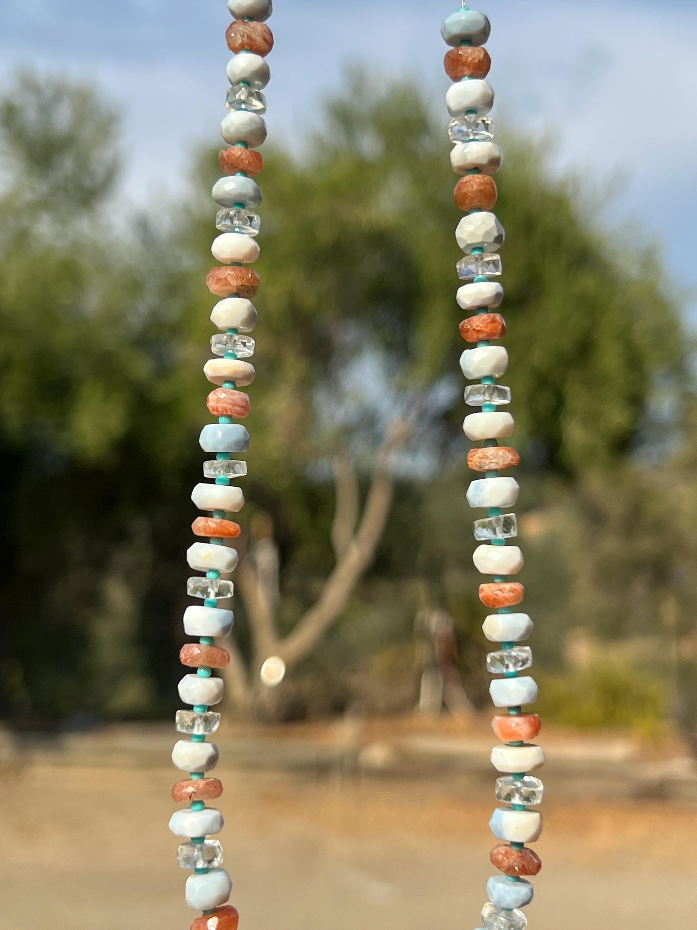 Sunstone, Aquamarine & Peruvian Opal Gemstone Necklace.